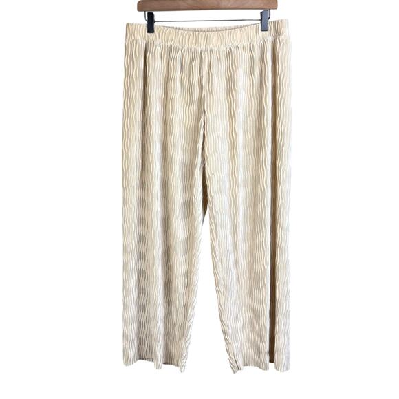 Isaac Mizrahi Live M Petite Beige Brown Stripe Textured Relaxed High Rise Pants - Picture 1 of 6